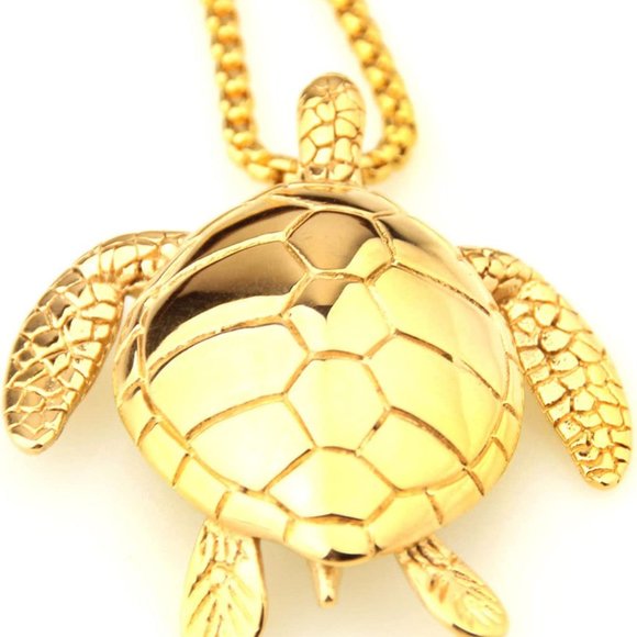 Large Gold‎ Sea Turtle Pendant Necklace Stainless Steel Big Jewelry Men, Womans - Picture 3 of 4